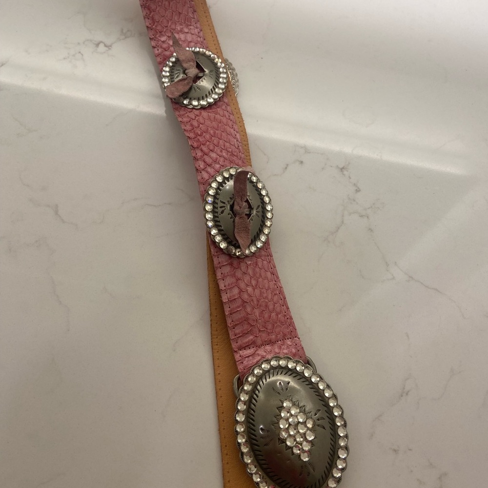 80s Vintage Handmade Snakeskin and Silver Concho Belt By Larry Lasky Levin